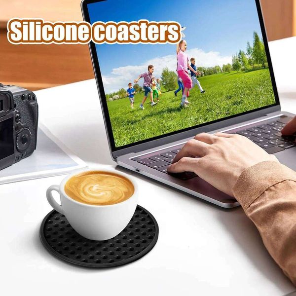 Silicone Coasters Set of 6 with Holder - Non-Slip, Heat-Resistant Drink Pads for Dining Table, Kitchen, Office, Bar & Home Decor