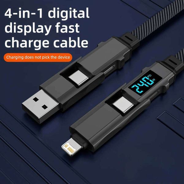 4 in 1 240W Fast Charging Data Cable PD Cord - Multi-port USB to Type-C Quick Charge Wire for Phone Laptop