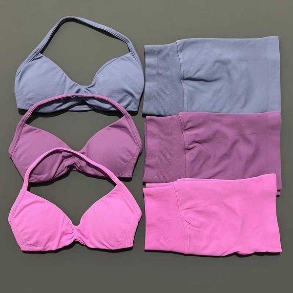 2 Piece Sport Set Women Seamless Yoga Tank Bra High Waist Scrunch Bum Gym Shorts Sets Fitness Running Workout Suit T260604