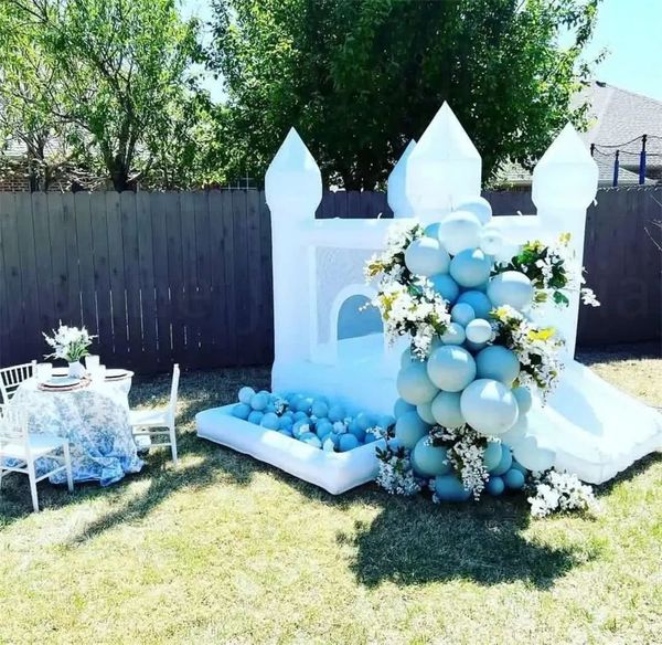 PVC Kid's mini Trampolines Inflatable White Wedding Bounce House Bouncy Castle with pitch pool Jumping Bed Children's Entertainment yard bouncer Event