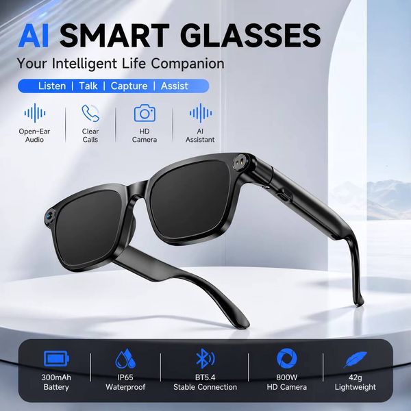 New 1 2026 AI 1080P Camera Bluetooth 5.4 Audio Wifi Video Recording Smart Glasses