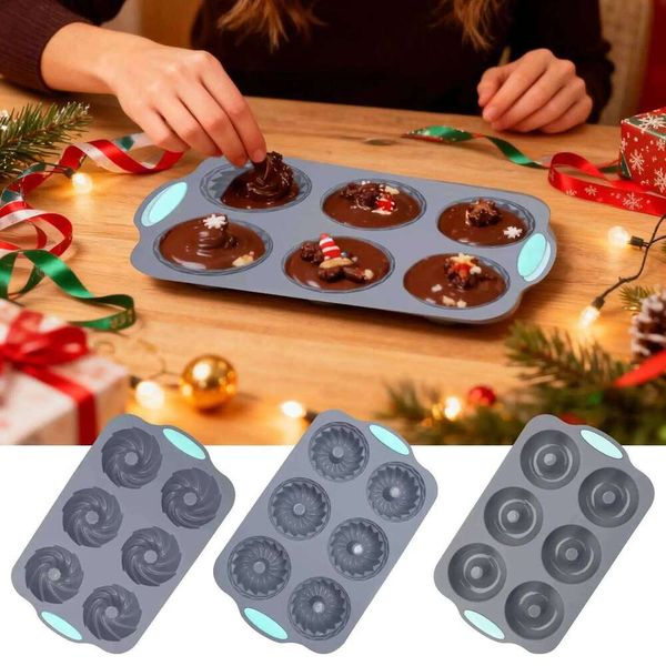 Tray 6 Silicone Cavity Reusable Christmas Wreath Holiday Ice Molds For Chocolate Cake Soap Candle Making Party Supplies