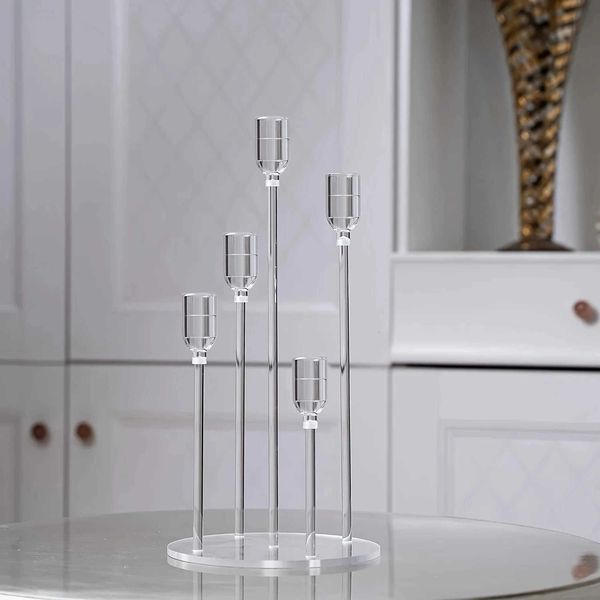 Candle Taper 5 Holder Acrylic Arms Candelabra Centerpieces for Party Home Decor Christmas Decoration Wedding Event Party Y260604