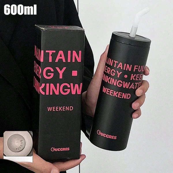 Aesthetic Insulated Straw Bottle High Large Capacity Student Travel Cup Home Car Use Thermal g Stylish DrinkwareT260514 Y260604