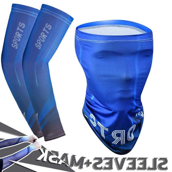 Silk Ice 2Pcs Set Summer Cycling Arm Sleeves with Bandana Mask Breathable Elastic Cold Feeling UV Sun Protection M260604