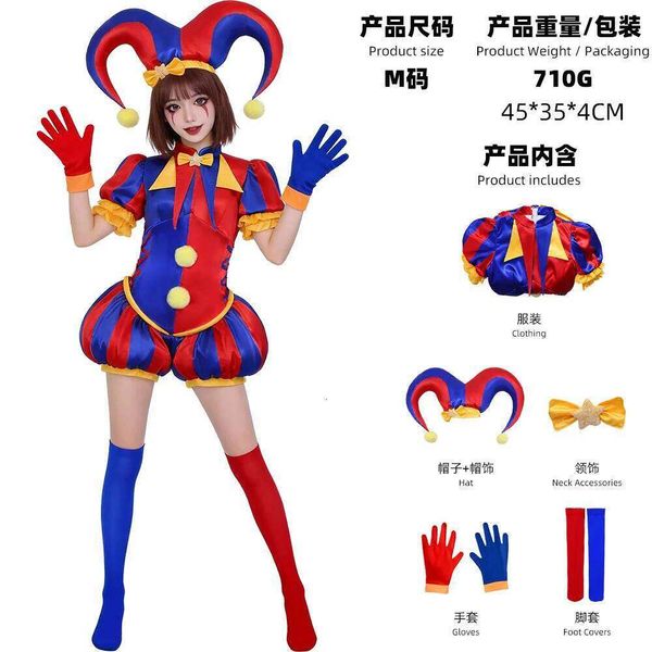 Anime Women Clown Pomni Cosplay Costume Jester costume Jumpsuit with Gloves Socks Hat Performance Disguise Wear Stage