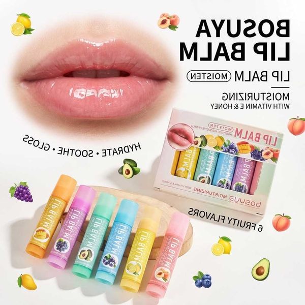 Fruit Flavored Lip Balm 6PCS Set Box Nourishing Lip Care Long-Lasting Moisturizing Hydrating Fine-Line Softening M260604