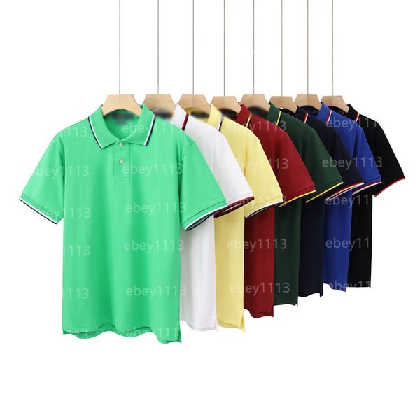 Men's Business Casual Polo Shirts Small Horse Embroidery Striped Badge Solid Co…