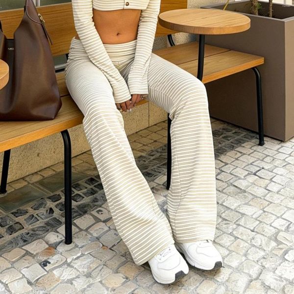 Women's Pants 2026 Spring Striped Sexy Ladies Female Elastic Waist Casual Trousers Streetwear For Daily Date