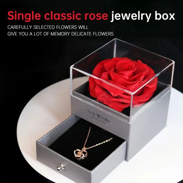 Luxury Designer Decor gift set Eternal Box Preserved Flowers Rose With Crystal Necklace Gifts For Mom Wife Girlfriend Her On Anniversary Day Decoration Home 22