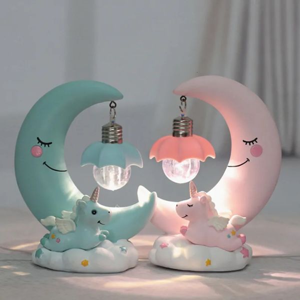 Luxury room Designer Decor LED Night Resin Moon Unicorn Cartoon Baby Lamp Romantic Bedroom Decor For Children Kid Girl Toy Children's Gift C 9