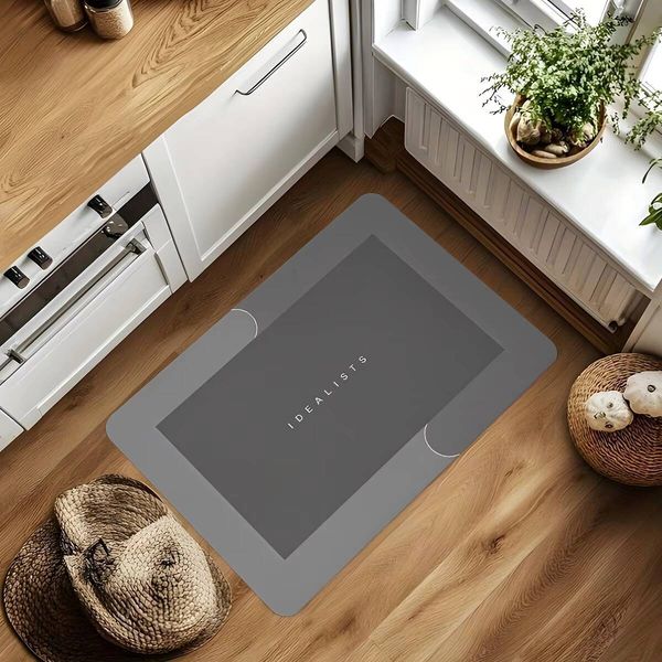 1 Piece Of Gray Letter-Patterned Diatomite Floor Mat, Non-Slip And Absorbent Bathroom Doormat, Suitable For Christmas Decoration At The Entrance