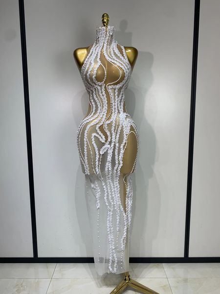 Women y White Pearl Sequines Mesh Transparent Long — compare prices at CompareOffers