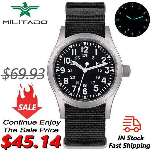 Militado ML05 Military Watch VH31 Sweep Movement Domed Sapphire Crystal Wristwatch High Clear AR Coating 38mm Vintage Watches W260605