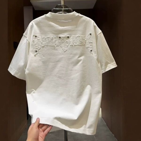 Men's T-shirts Classic Short Sleeved Summer T Shirt New Washed Distressed Patch Rivet Letter Vintage Streetwear Hip Hop High Street Tee