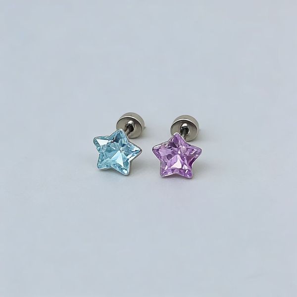 6mm S925 Mossanite little star stud earrings girls light pink blue white diamond earrings woman Luxury Designer 316L stainless steel silver Party holiday jewellery