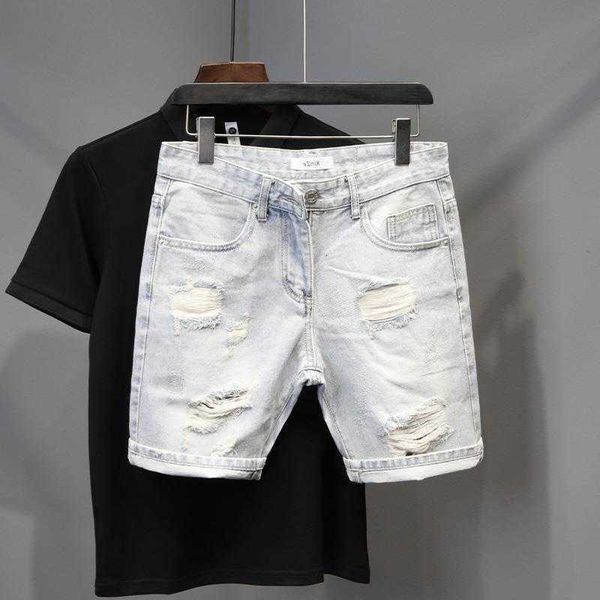 Men's Slim-Fit Ripped Denim Shorts
