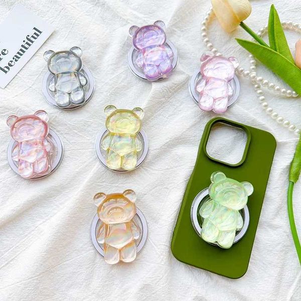 Cartoon Cute Laser Bear Magnetic Phone Grip Holder Socket Pocket port for IPhone Safe Ring Finger Eing Stand J260606