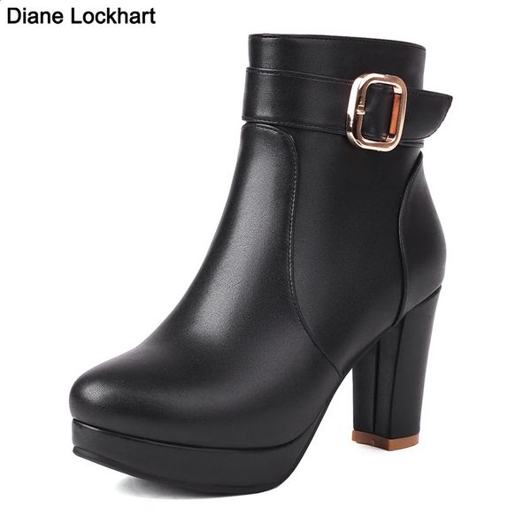 Beige Ankle Boots Women Platform Shoes Fashion Buckle High Heels Red Black Autumn Winter Women's Short Boot Size 40 41 Free Ship