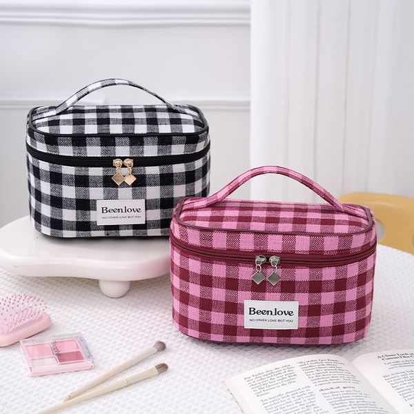 New Style Grid Heaven and Earth Cover Cosmetic Storage Travel Essential Makeup Bag Large Capacity