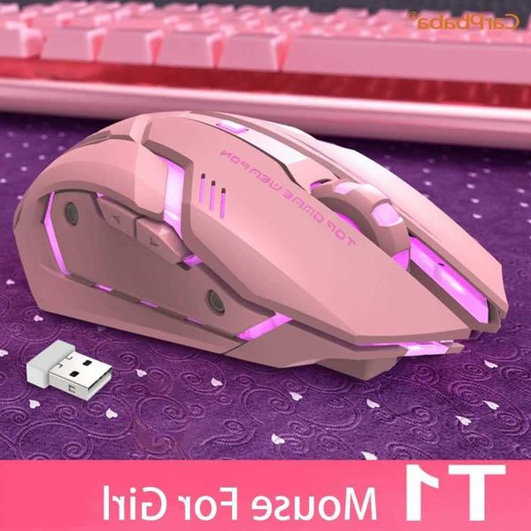 PT1T1 Gaming Pink Mouse Wireless 24G Mice Cute Mute Computer Mouse USB Backlight Rechargeable Wireless Mouse For PC IOS Laptop L260608