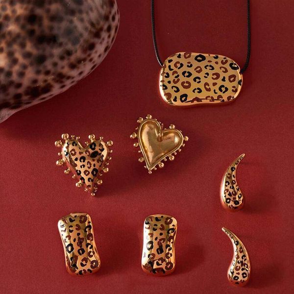 Black Leopard Heart Gold Earrings