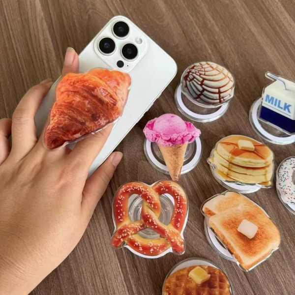 Ins Simated Food Croissants Hamburgers Three-nsional Phone Stand Magnetic Attraction for Iphone Holder Bracket J260606