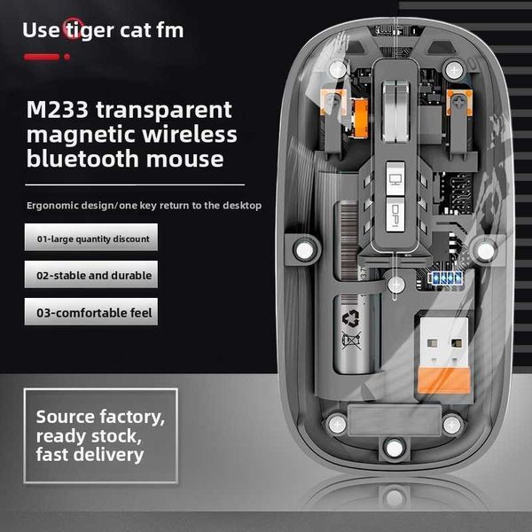 Transparent crystal magnetic mouse wireless bluetooth three-mode charging model silent business office charging type L260606 L260608