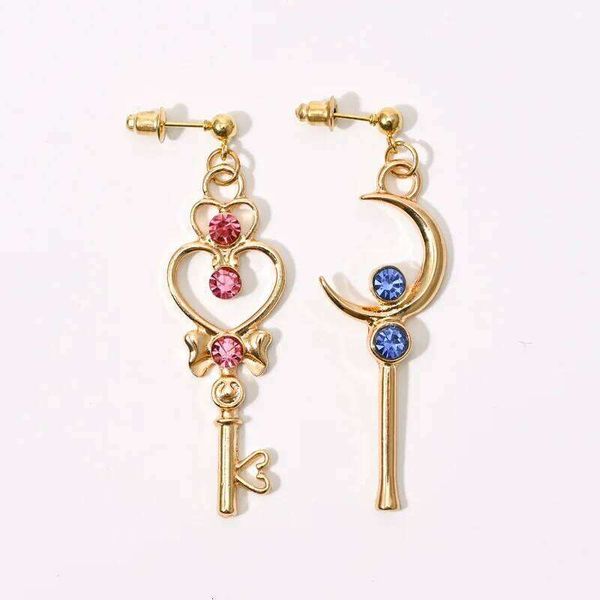 Cute Funny Asymmetric Moon Love Key Earrings Fashion Charming Jewelry Accessories Cosplay Props Girl Party Gifts
