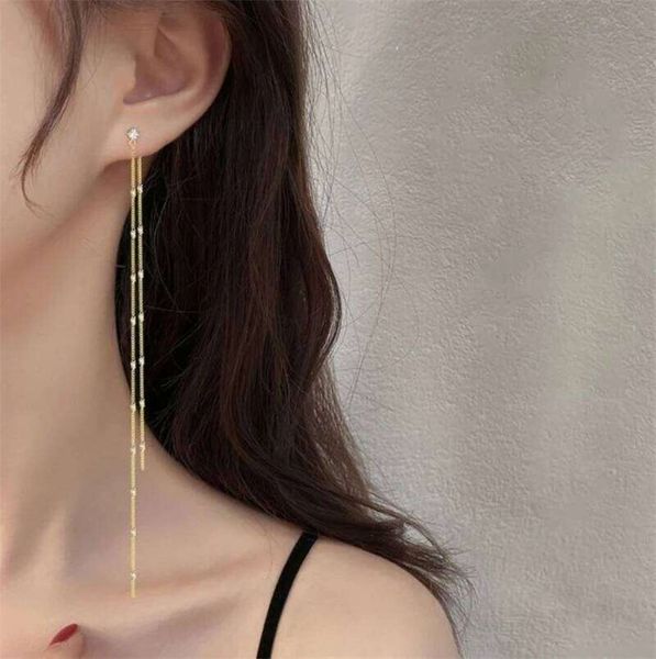 New Fashion Drop Ear Line Hanging Earrings for Women Simple Zircon Crystal Long Tassel Piercing Earring Girl Party Jewelry Gifts