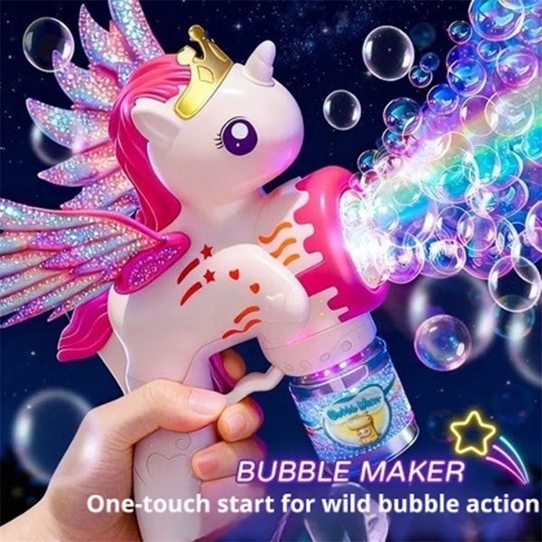 2026 Flying Horse Unicorn Electric Bubble GunColorful Porous Automatic Soap Blower With Lights Summer Outdoor Party Games Toys W260605