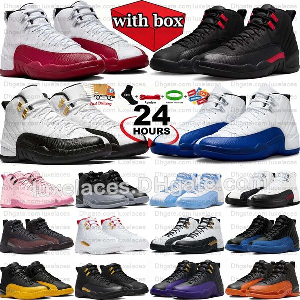 With Box Bloodline 12s Basketball Shoes 12 Taxi Flu Game French Blue Cherry Playoffs Purple Brilliant Orange Wolf Grey Sports Mens Sneakers j12 j12s