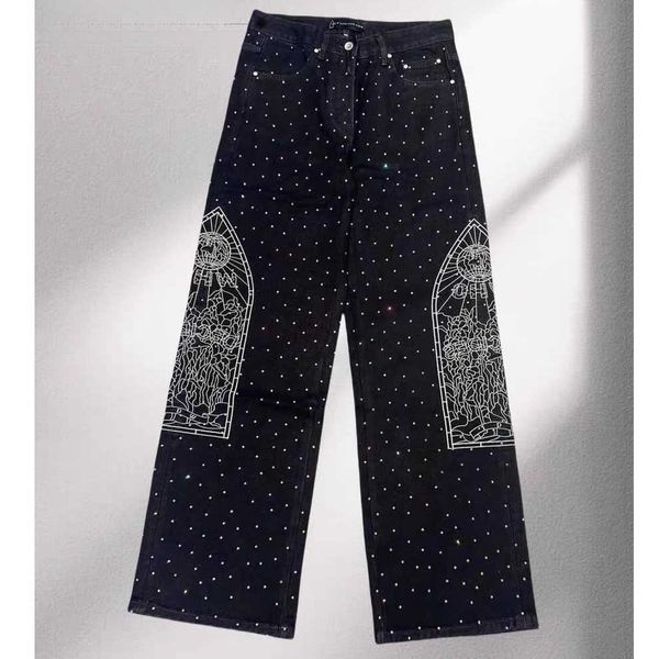 Tube American Straight Loose Jeans Multi Pocket Diamond dded Starry Sky Black Pants Street Sports Casual Pants
