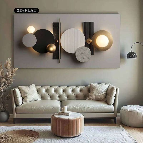 2D/Flat 1pc Large Modern Abstract Canvas - Frameless Geometric Neutral Wall Art Prints for Living Room, Bedroom Decor W260608