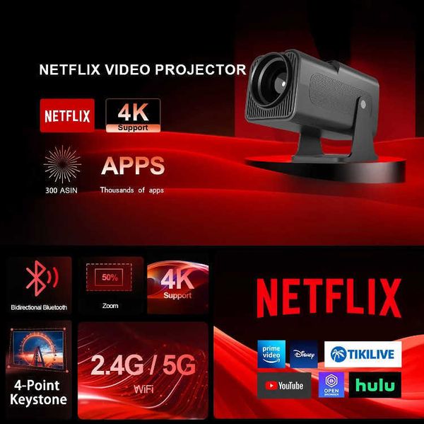 New 4K Ultra HD HY320MINI Home Use Pan-Tilt Portable Living Room Smartphone Smart Projector L260608