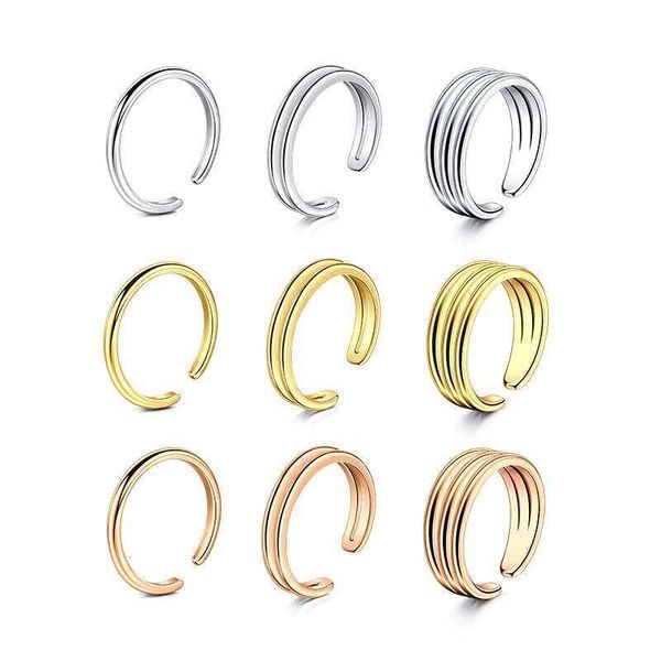 3pcs Adjustable Rings For Women Girls Simple Cute Open Toe Set Summer Beach Stainless Steel Foot Jewelry