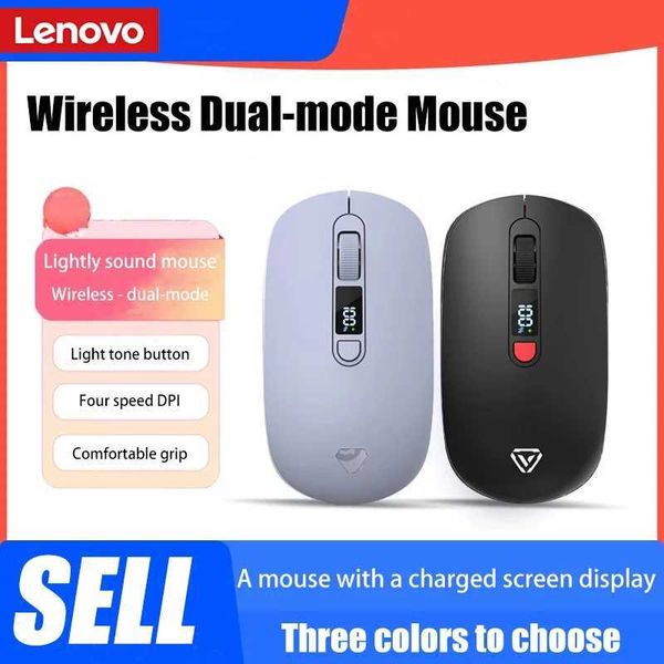 Lenovo Wireless Mouse Bluetooth 24G With Smart Display Silent Portable Silent Click Mouse Rechargeable Office Computers Laptops Z260608