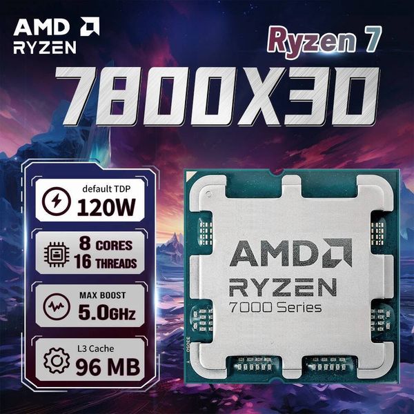 High-Performance AMD Ryzen 7 7800X3D 8-Core 16-Thread 42GHz 96M L3 5NM 120W AM5 DDR5 Gaming CPU - No Package and Fan Included