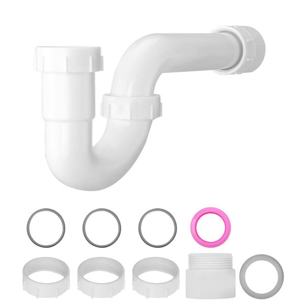 1-1/ 2Inch P-Type Drain Adapter TPU Leak-Proof Gasket PP Plastic Basin Sink Drainage Pipe Kit