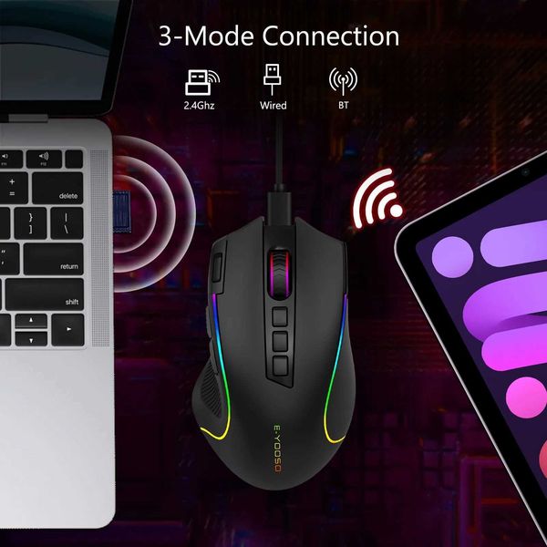 E-YOOSO X11Pro 24G /BT/Wired Tri-Mode Gaming Mouse RGB Backlight 8000Dpi Office Ergonomic Laptop Desktops Universal Office Game Z260608