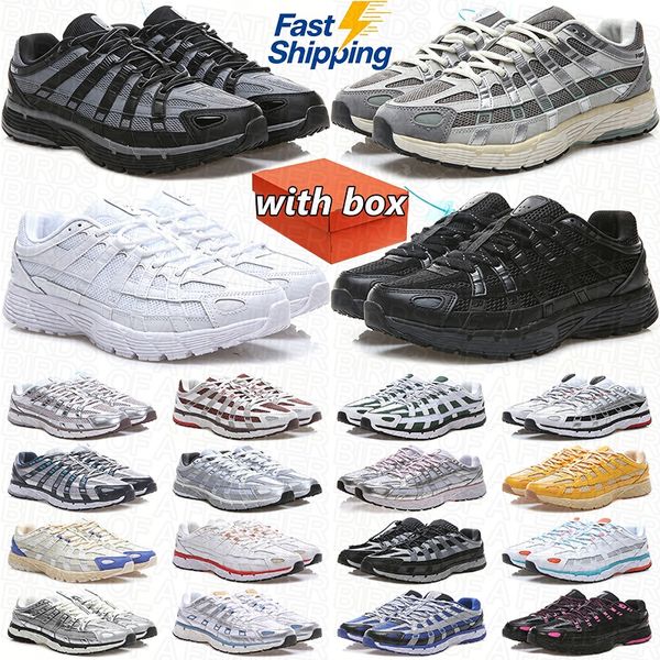 with box p6000 running shoes men women designer sneakers sports runner p 6000 shoe mens trainers black white flat pewter metallic silver soft pink