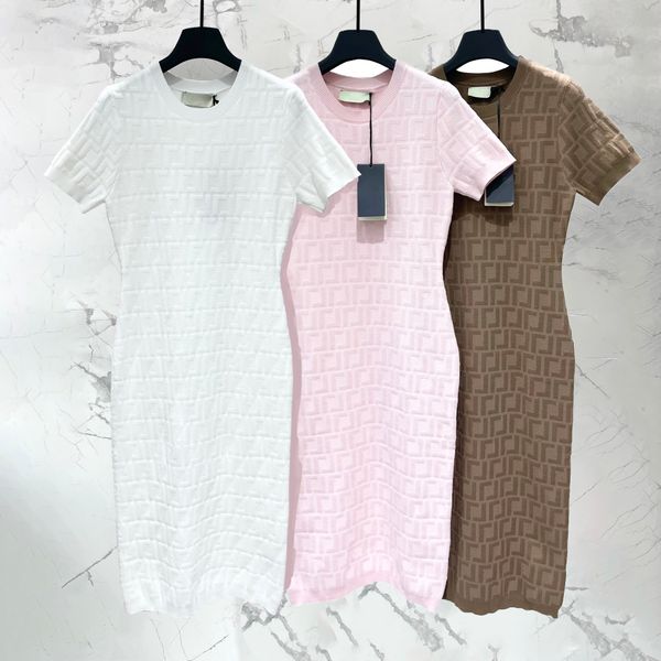 Dresses designer dress women's Short sleeve knitting dresses Classic pattern Embroidery printing Crew Neck Spring and autumn knit dress fashion women clothing