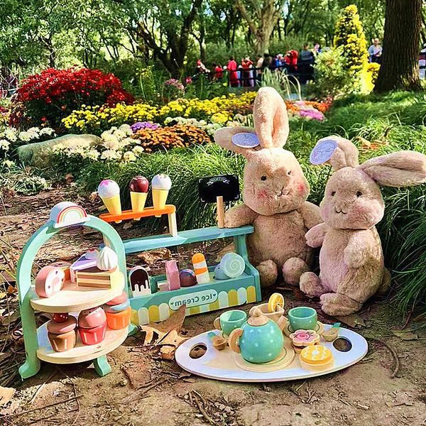 Wooden childrens pretend play tea set and ice cream shop toy for boys and girls kitchen playset L260609