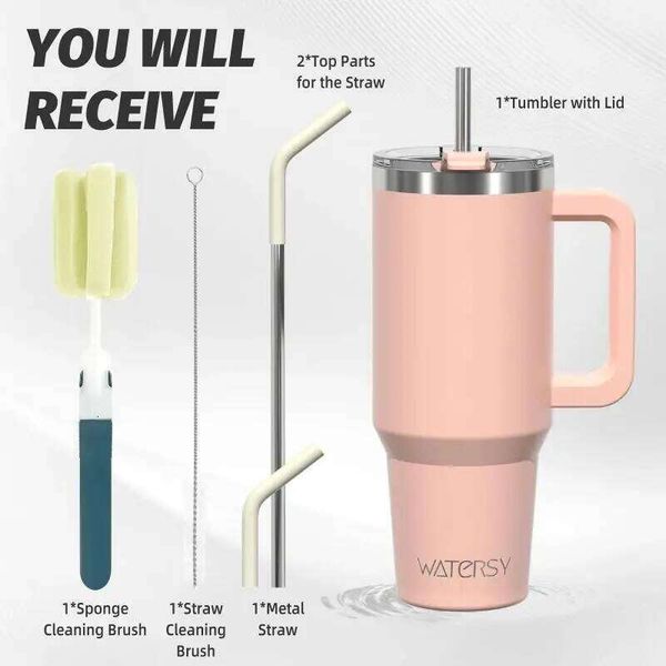 Water Keeps Cold 1200Ml Tumbler Handle Straw Large Capacity Stainless Steel Thermal Cup Vacuum Insulated Mug Car Bottle 26L0609
