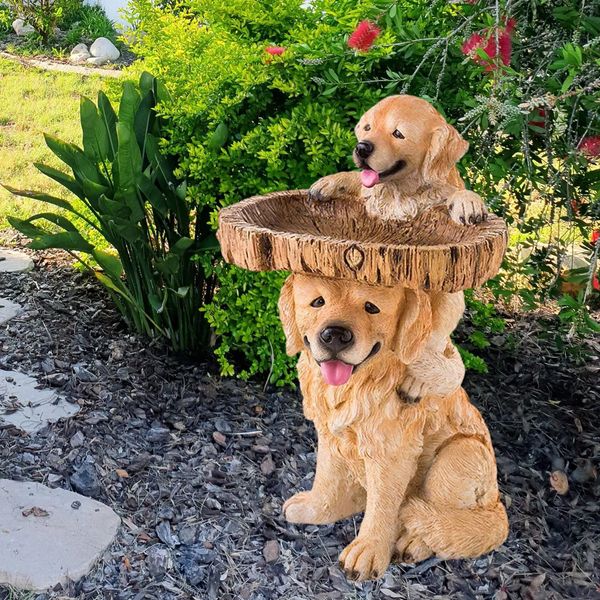Dog Statue Figurine Feeding Station Resin Feeder Garden Bird Bath Bowl for Park Housewarming Backyard Porch Attracting Birds 260608