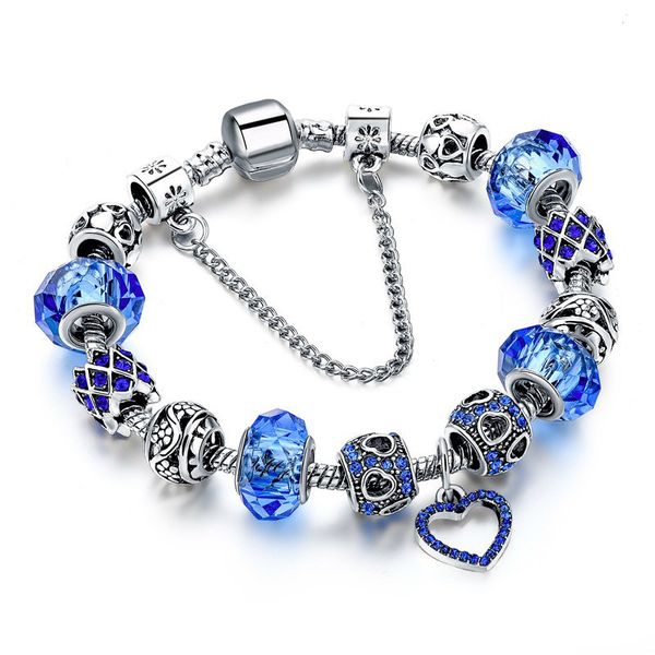 2026 new high quality bracelet in Europe and America new Diy creative crystal love pendant ladies silver bracelet factory direct wholesale ZB047
