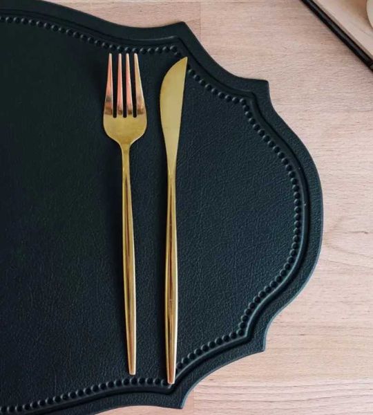 1/4/6PCS Shaped PU Placemat Set Faux Leather Kitchen Dining Table Pad Luxury Black Pink Green Place Mat Tableware Cafe Pad J260609