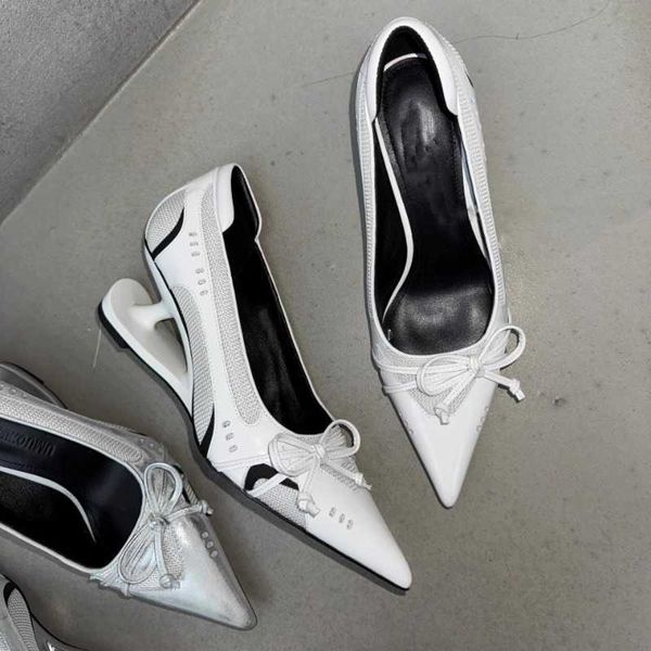 Heels Special Heel Pointed Spliced Toe Heels Women's Fashion Shallow Mouth Bow Non-Slip Mary Jane Single Shoes Large 42