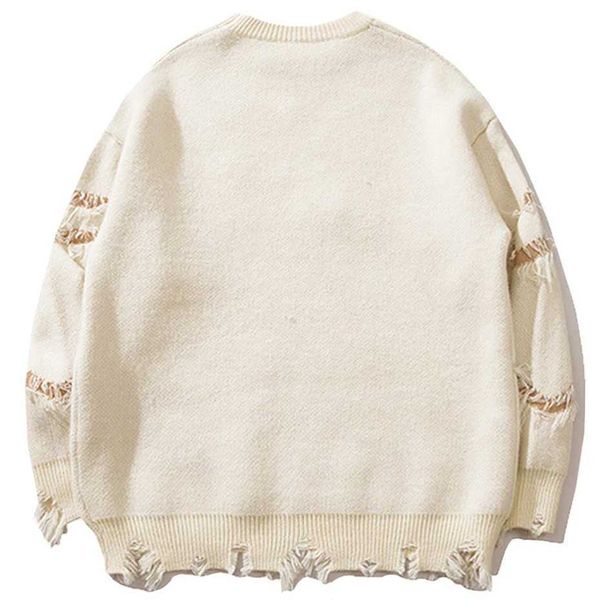 Men's Sweaters Broken Streetwear Tassel Harajuku Hip Hop Oversized Y2K Sweaters Knit Jumpers Casual Loose Sweaters Knitwear
