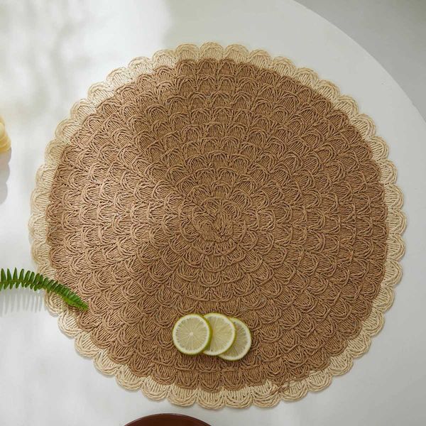 2/4/6pcs Christmas Nature Non-slip Paper Placemats for Restaurant Dining Table Paper Round Table Woven Place mat J260609